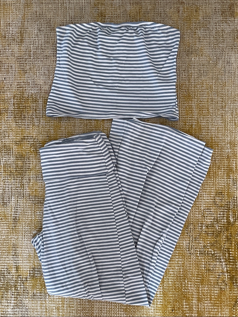 Striped Tube Top and Wide Leg Pants Set - Navy & White